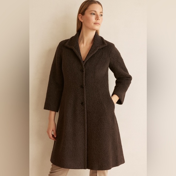 Sachi Collection Peruvian Alpaca Suri & Wool Coat Size 14W Brown Long Lined - Picture 1 of 10